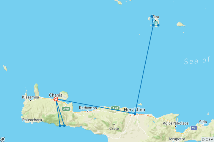 Karte von Griechenland - Von Santorini nach Kreta (8 Tage)