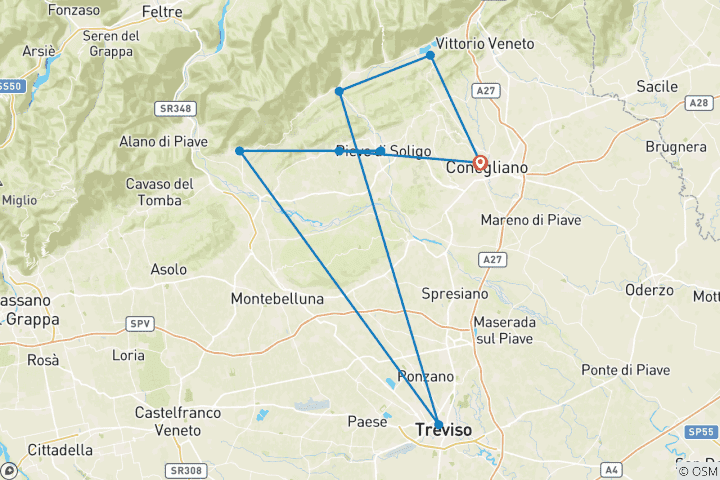 Carte du circuit Semaine de randonnée dans les collines de Prosecco (6 jours)
