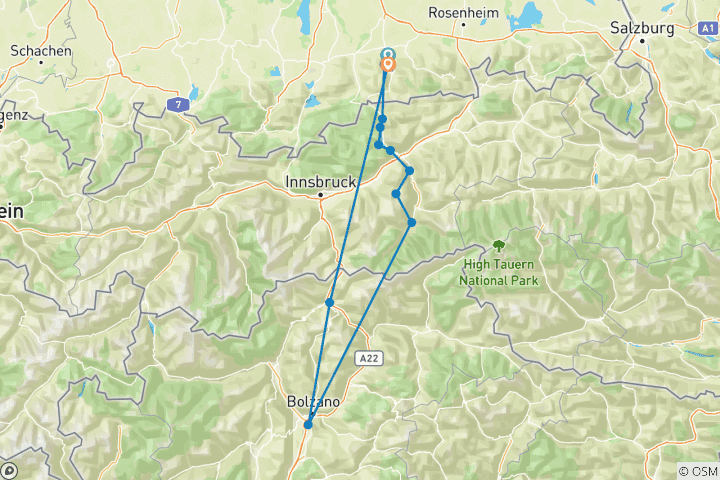 Karte von Alpenüberquerung vom Tegernsee nach Sterzing individuell