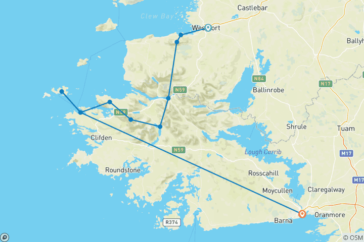 Carte du circuit Wild Atlantic Way - Randonnée le long de la côte ouest sauvage de l'Irlande (7 jours)