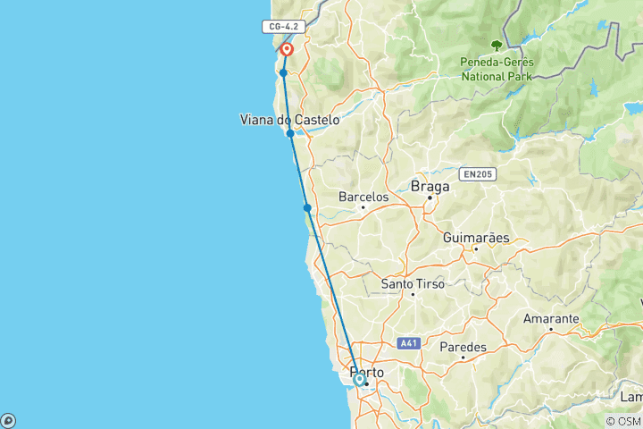 Map of Portugal - Hiking Along the Atlantic Coast 8 Days