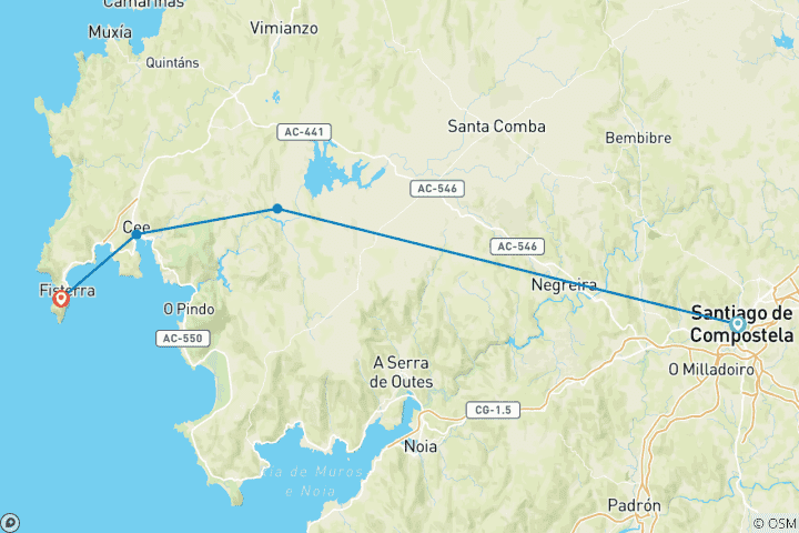 Karte von Jakobsweg von Santiago nach Finisterre (7 Tage)