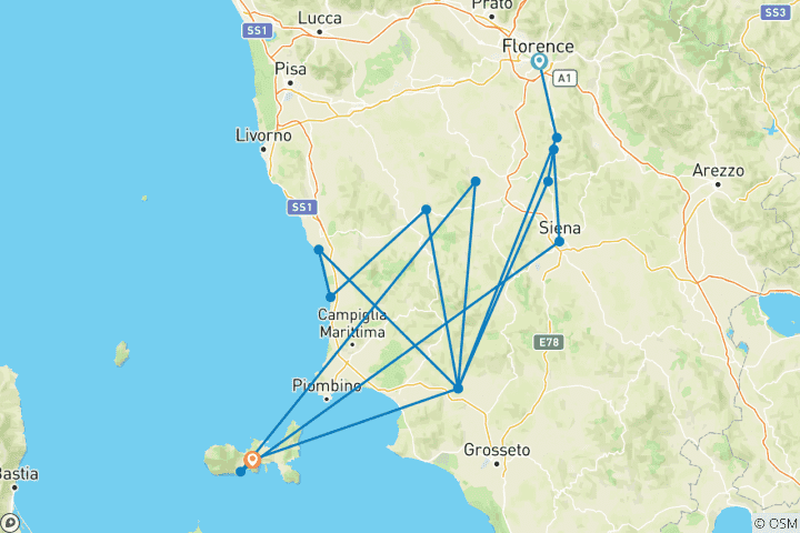 Carte du circuit Toscane pittoresque - de charme (8 jours)