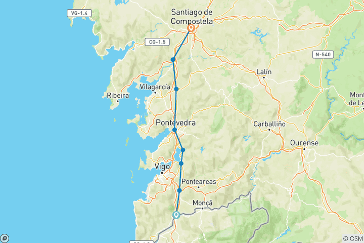 Carte du circuit Chemin de Saint-Jacques portugais - tranquillement de Tui à Santiago (11 jours)