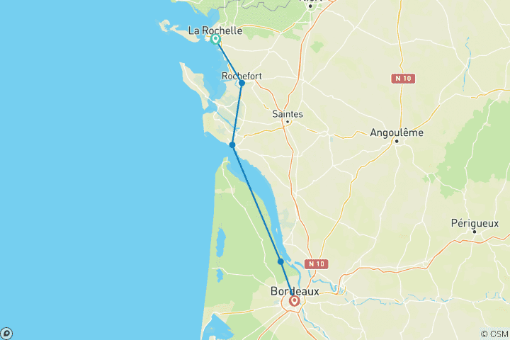 Carte du circuit Côte Atlantique - Vélodyssée de La Rochelle à Bordeaux (8 jours)
