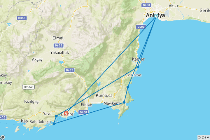 Karte von Der Lykische Weg im Osten (8 Tage)