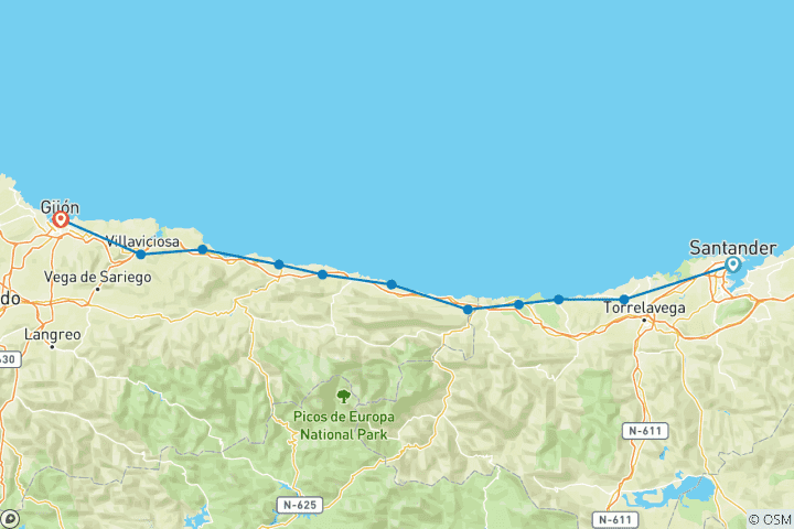 Carte du circuit Chemin de Saint-Jacques du Nord, de Santander à Gijon (13 jours)