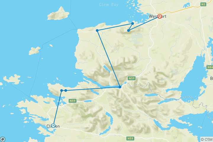 Kaart van Op vliegreis naar het betoverende Connemara (5 dagen)