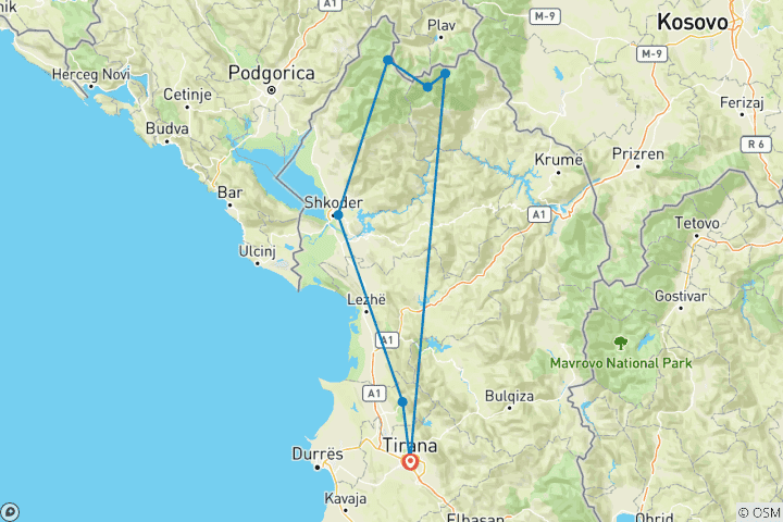 Karte von Peaks of the Balkans – Albanien, Kosovo, Montenegro (8 Tage)