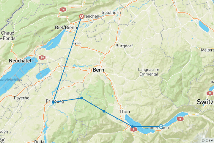 Map of Via Jacobi: Interlaken - Romont 7 Days