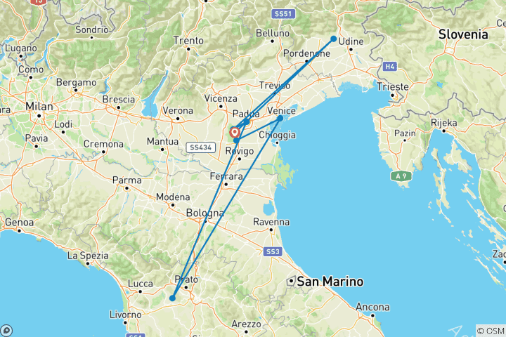 Carte du circuit Tour des thermes euganéens en famille (6 jours)