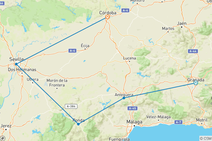 Carte du circuit Andalousie - voyage guidé à vélo (8 jours)