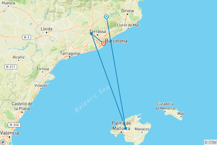 Karte von Biking Barcelona: Vic - Montserrat - Barcelona (8 Tage)