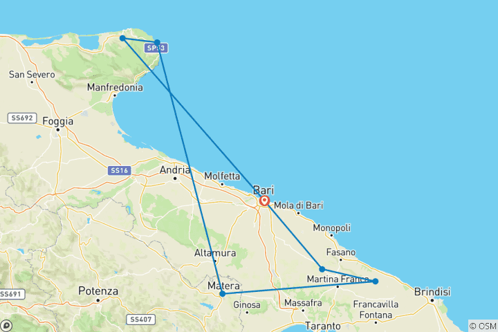 Carte du circuit Randonnée dans les Pouilles (8 jours)