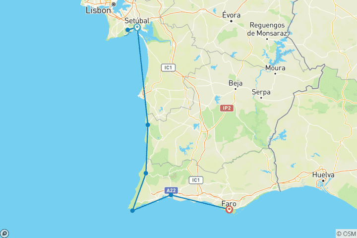 Karte von Portugal - Gravelbike Tour Grand Atlantik (8 Tage)