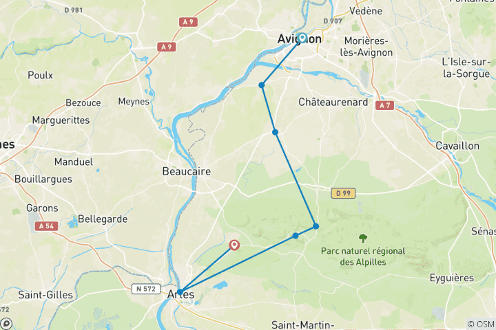 Karte von Radtour von Avignon nach Arles (5 Tage)
