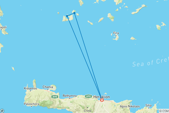 Carte du circuit Tour à vélo sur trois îles : Crète, Milos et Kimolos (8 jours)