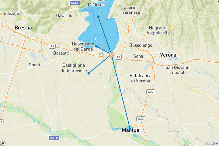 Kaart van Gardameer & Natuurpark Mincio (6 dagen)