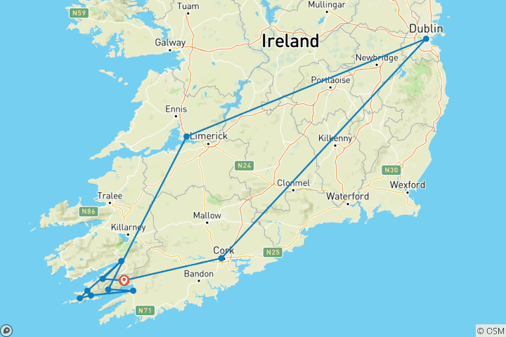 Map of Beara Way Full Circuit9 Days