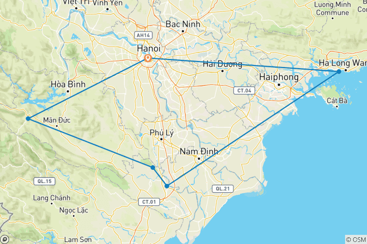 Kaart van Noord-Vietnam - eenvoudige trektocht rond Mai Chau (8 dagen)