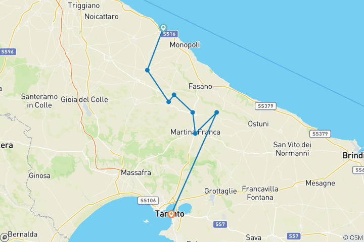Carte du circuit De la côte adriatique à la côte ionienne et aux trésors de Taras (8 jours)