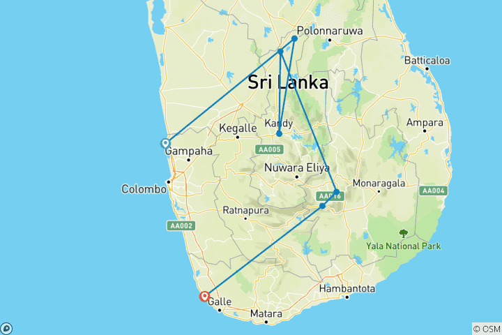 Karte von Sri Lanka klassisch erleben (13 Tage)