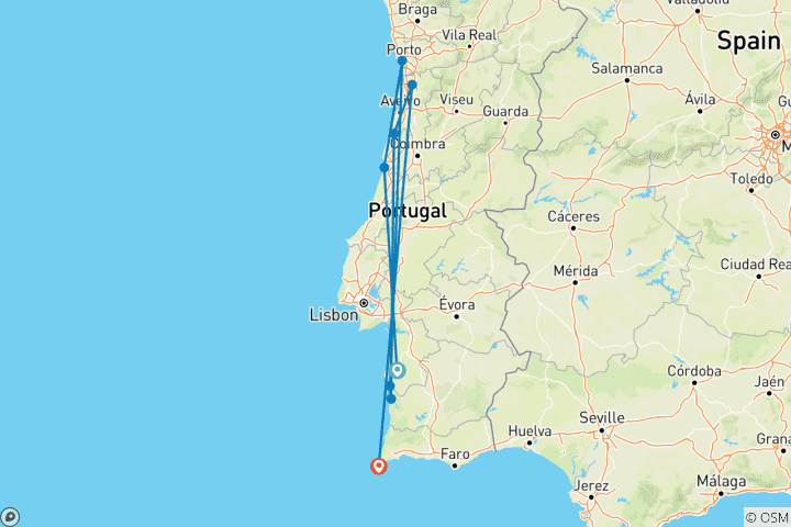 Carte du circuit Côte sauvage du Portugal : le long de la Rota Vicentina (7 jours)