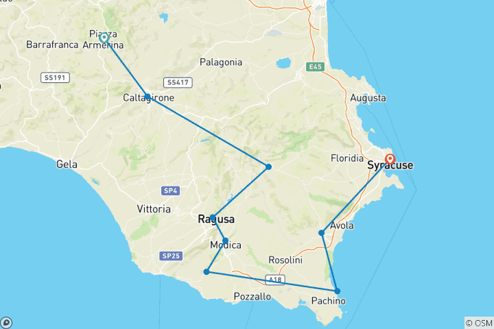 Karte von Barockstädte Siziliens Radtour (8 Tage)
