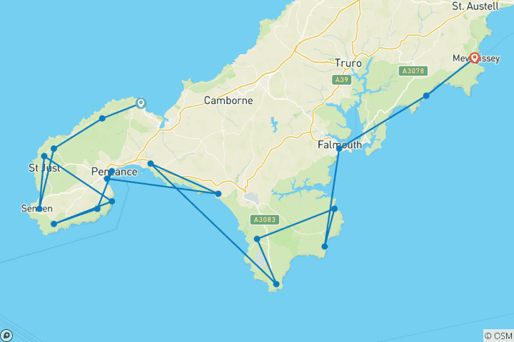 Map of Cornwall - South West Coastal Path: From St. Ives to Mevagissey13 Days