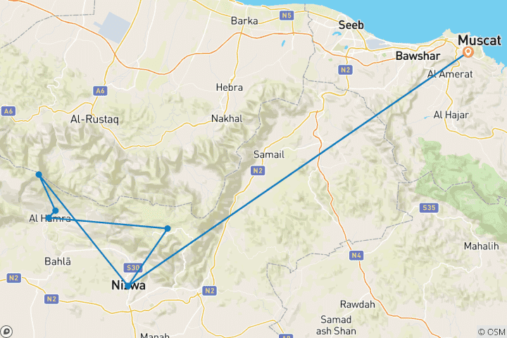 Map of Trekking in Oman: Traverse in the Western Hajar Mountains 10 Days