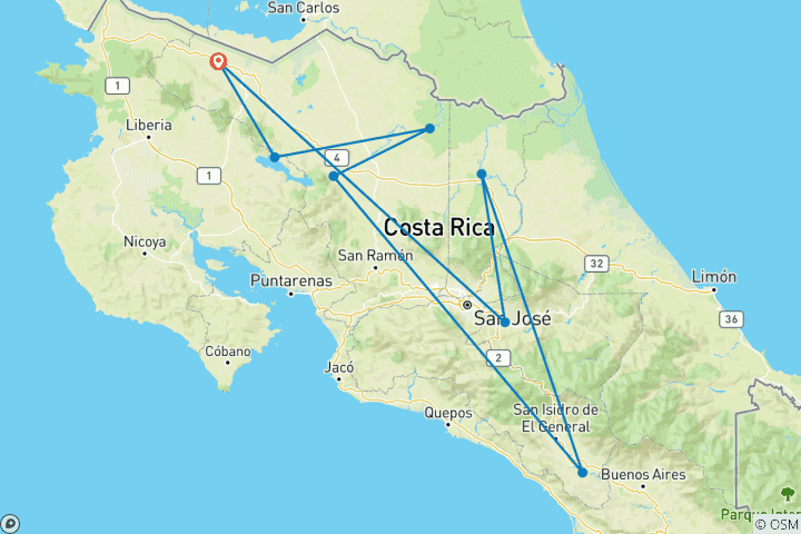 Map of Costa Rica Active1 6 Days