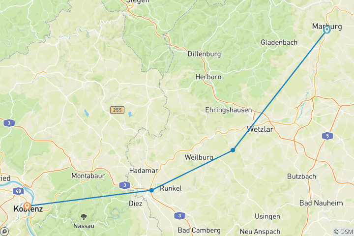 Karte von Lahn-Radweg: Die Sportliche ab Marburg (5 Tage)