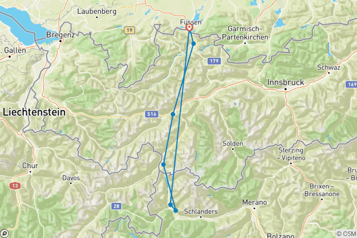 Map of Alpenüberquerung Via Claudia - Füssen nach Meran mit Hotelkomfort (7 Tage)