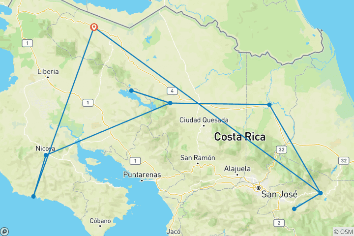 Carte du circuit Costa Rica En Vélo Électrique (16 jours)