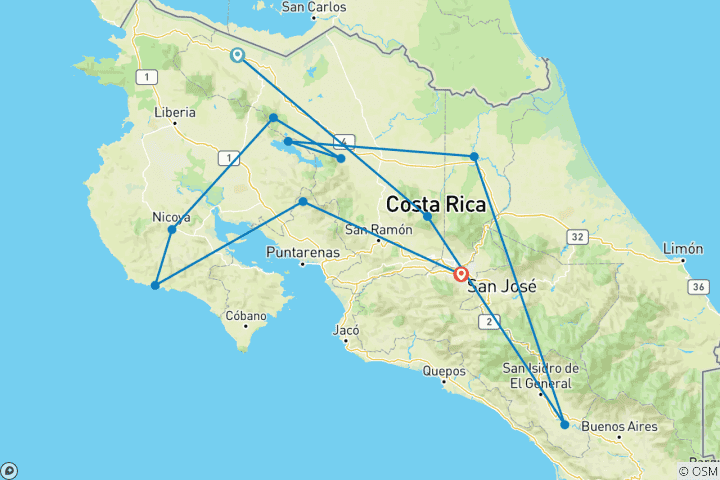 Carte du circuit Costa Rica Cycling (16 jours)