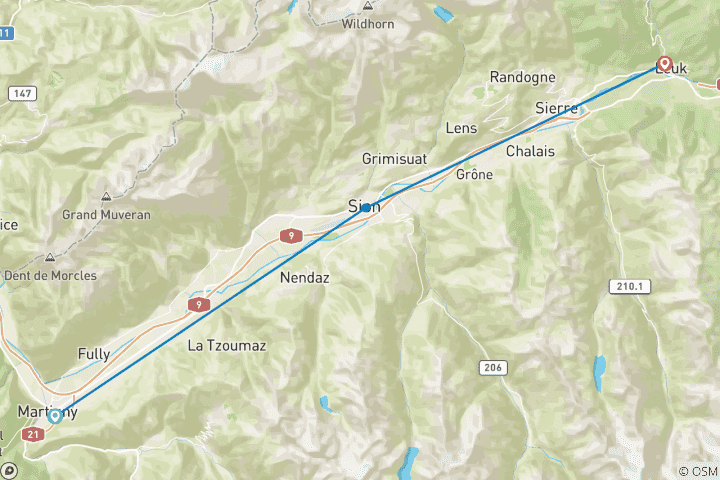 Carte du circuit Chemin du vin du Valais (4 jours)