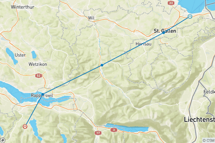 Carte du circuit Via Jacobi : Rorschach - Einsiedeln (6 jours)