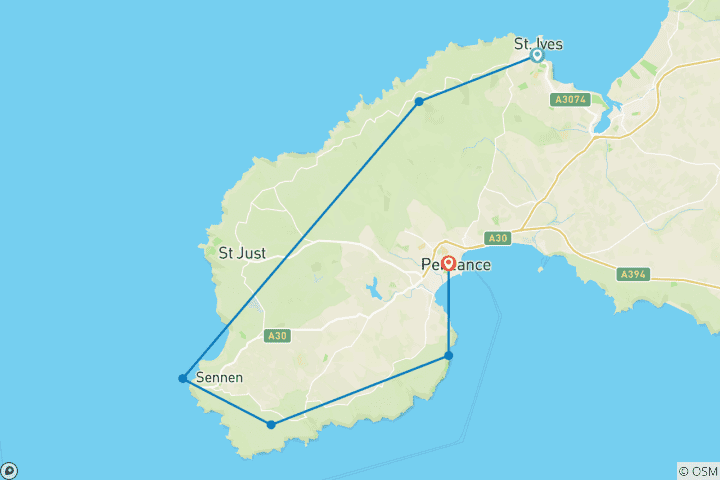 Carte du circuit Chemin côtier de Cornouailles (8 jours)