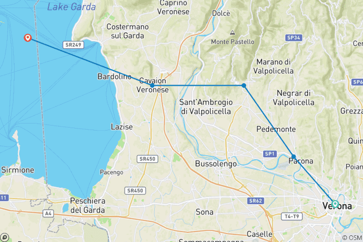Carte du circuit De Vérone au lac de Garde - Randonnée viticole dans la Valpolicella (7 jours)