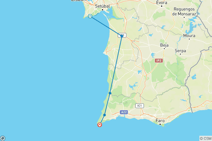 Carte du circuit Rota Vicentina : Le défi de la côte sauvage (7 jours)