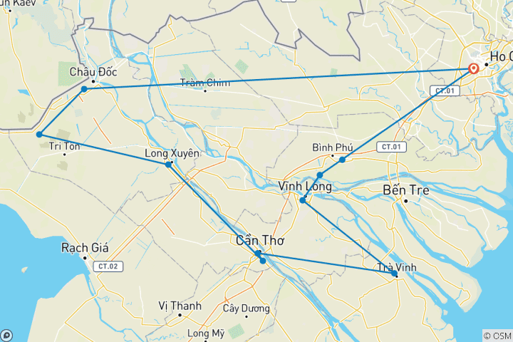 Carte du circuit Vietnam - Tour à vélo du delta du Mékong (7 jours)