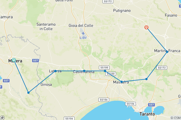 Carte du circuit Le chemin des gorges : De Matera à Alberobello (11 jours)