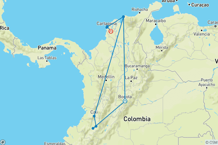 Karte von Das klassische Kolumbien - Von Bogotá bis Cartagena (14 Tage)