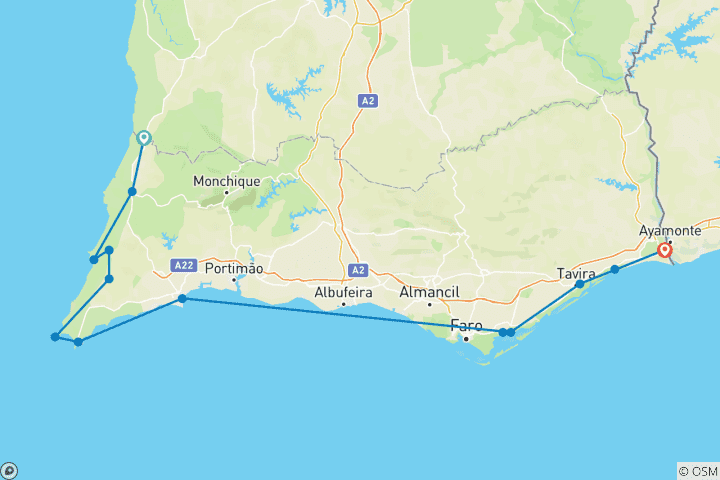 Mapa de Portugal - En el salvaje Algarve (8 días)