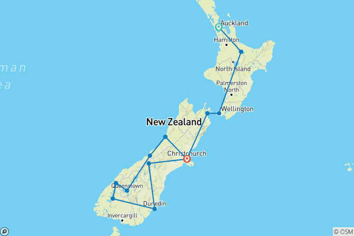 Karte von Neuseeland - Grand Tour (19 Tage)
