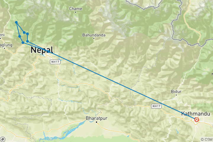 Carte du circuit Trekking de la Khopra Ridge (14 jours)