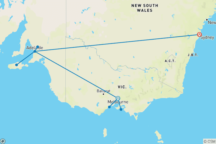 Karte von Australien - Abenteuer an der Ostküste (11 Tage)