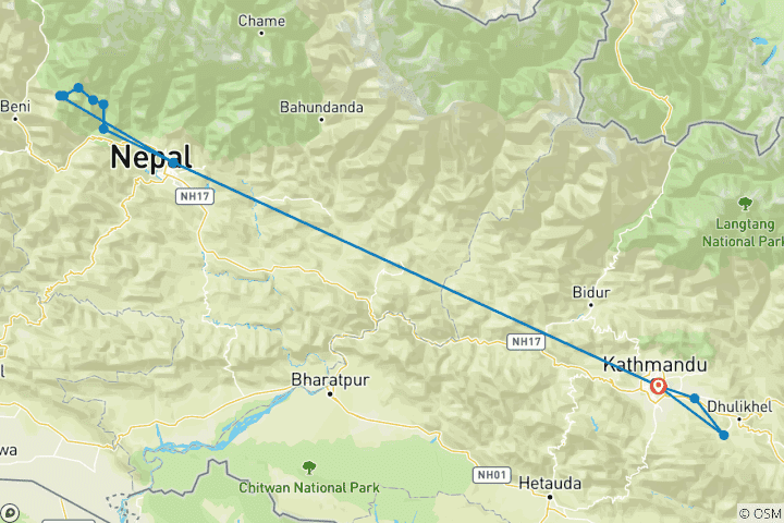 Carte du circuit Poonhill et Mulde Peak Trek au lever du soleil (12 jours)