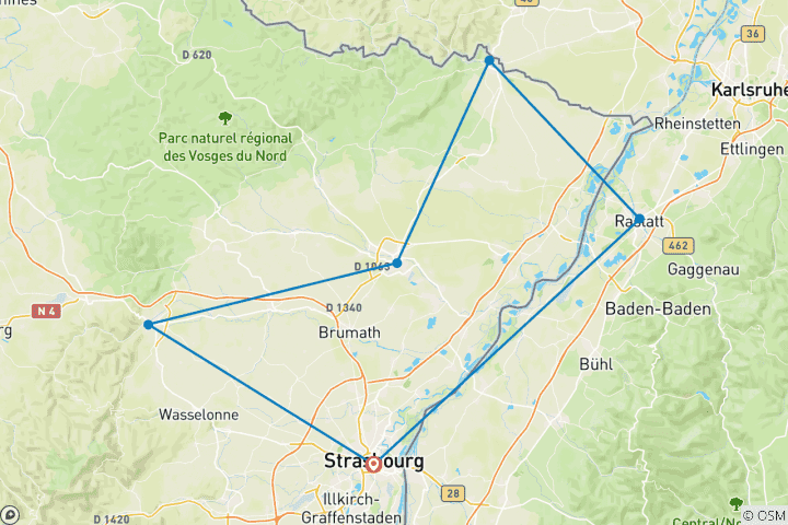 Carte du circuit Tour de la bière en Alsace 8 jours (8 jours)
