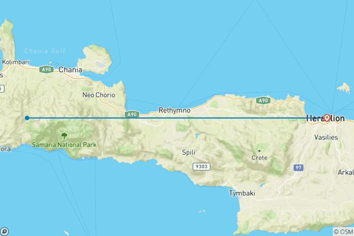 Karte von Kreta Easy Touren - Gemütliche Radreise auf Kreta (7 Tage)